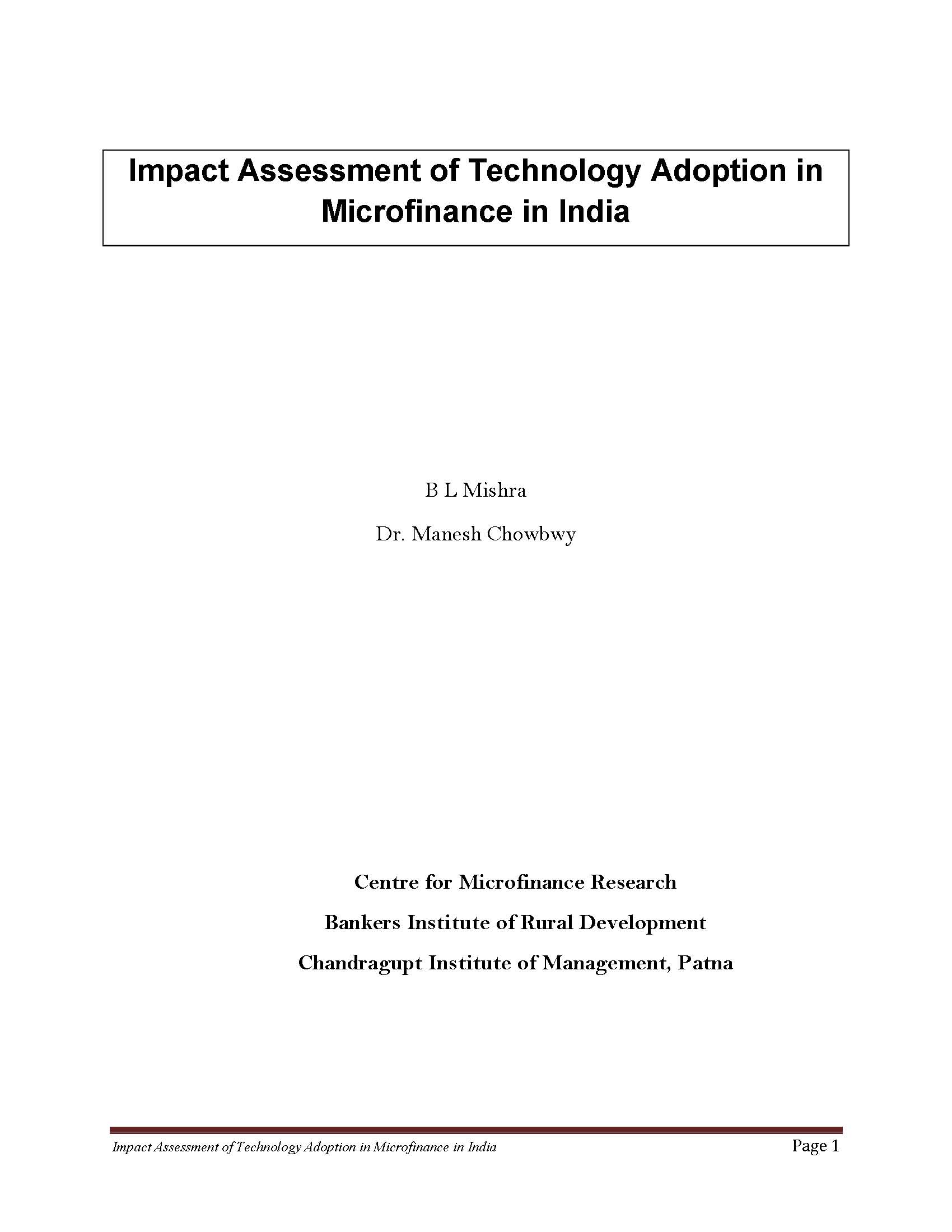 Impact Assessment of Technology Adoption in Microfinance in India